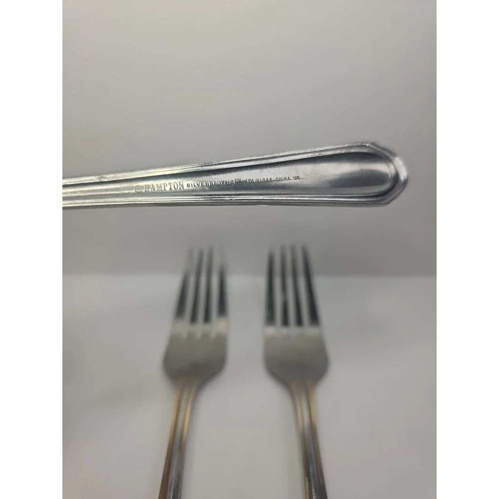 Set Of 3 Hampton Silversmiths ABIGAIL Gold‎ Edge Stainless Dinner Forks 8